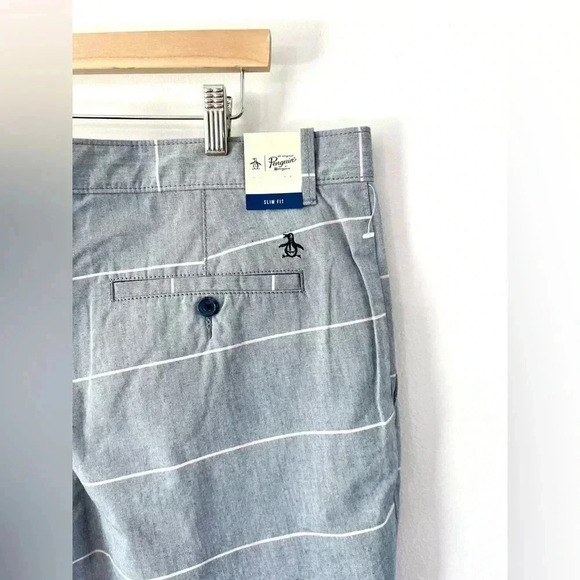 Penguin Slim Fit Gray with Pink Stripes 8" Inseam Shorts Size 38, NWT - Picture 8 of 11